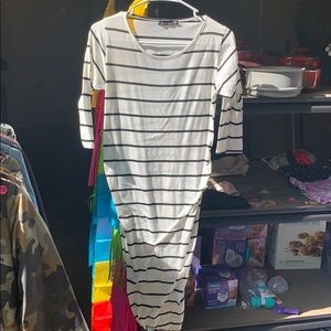 Black and white striped maternity dress